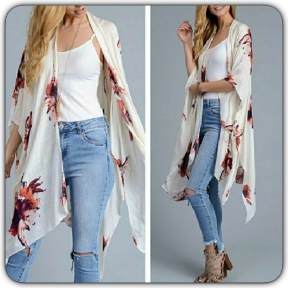 Ivory Bohemian Lightweight Kimono Wrap O/S - Picture 2 of 8